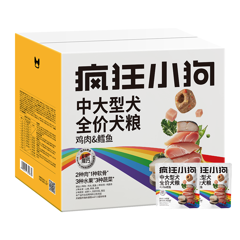 疯狂小狗中大型犬彩虹魔方鸡肉&amp;鳕鱼犬粮6kg（便携独立包装 100g*60）
