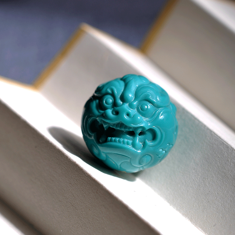 韩莹 原矿绿松石回纹珠 貔貅石虫曾磊华作品高瓷蓝顶珠果冻仿古珠七夕