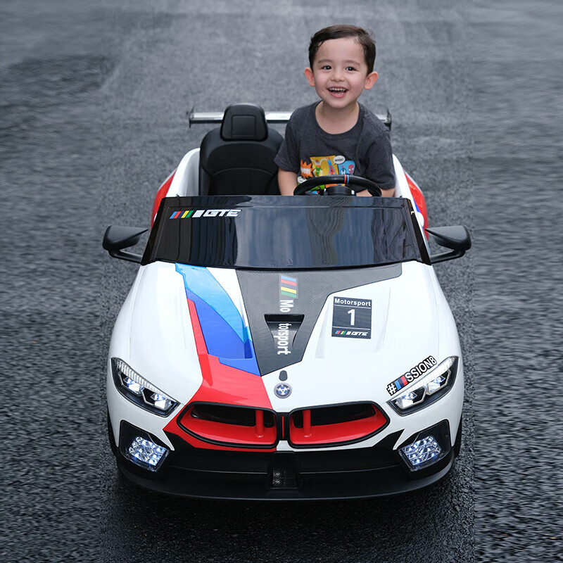 WORK BABY儿童电动车防宝马M8可坐大人2人超大号双人汽车宝宝遥控男女孩车 烤漆粉12V12A电瓶软座软轮