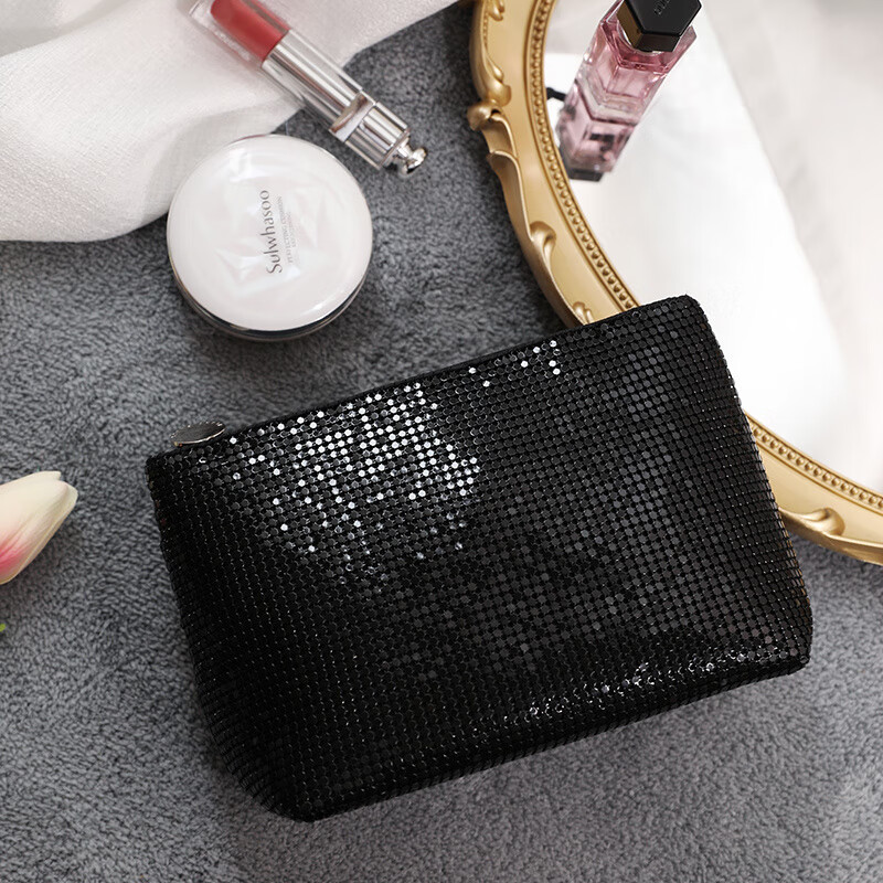 ToMill隨身化妝包女便攜收納包手抓包精致小包大容量口紅包月事包晚宴包 摩登女郎-黑色