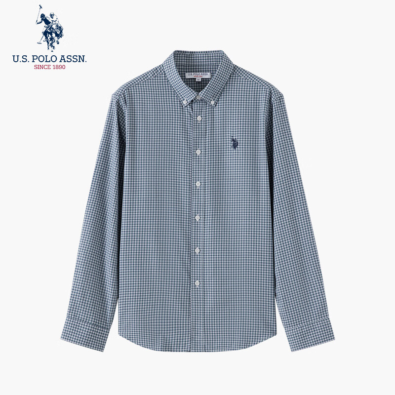 U.S. POLO ASSN.衬衫男长袖秋季外套男休闲格子衫宽松免烫男士衬衣 灰色格 2XL