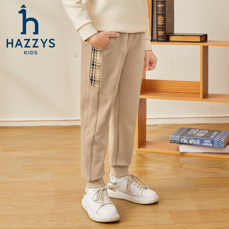 哈吉斯（HAZZYS）男童裤子冬新品加厚一体绒舒适长裤 藏蓝 165