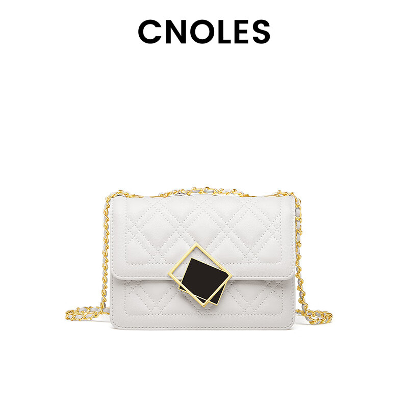 蔻一(Cnoles)包包女新款2023斜挎包女包秋冬菱格鏈條包腋下包女 菱格白