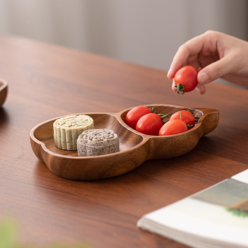 LIUIUSU整木葫芦分格盘 新中式创意实木果盘福禄托盘加厚胡桃木水果盘 北美黑胡桃木整木（22*13*3cm） 1个