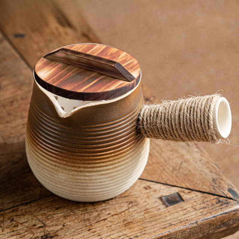 希格鲨大容量罐罐壶木盖烤奶壶围炉煮茶壶陶壶侧把云南罐罐奶壶烧烤奶罐 个粗陶6圆杯 约 60ml 如图所示