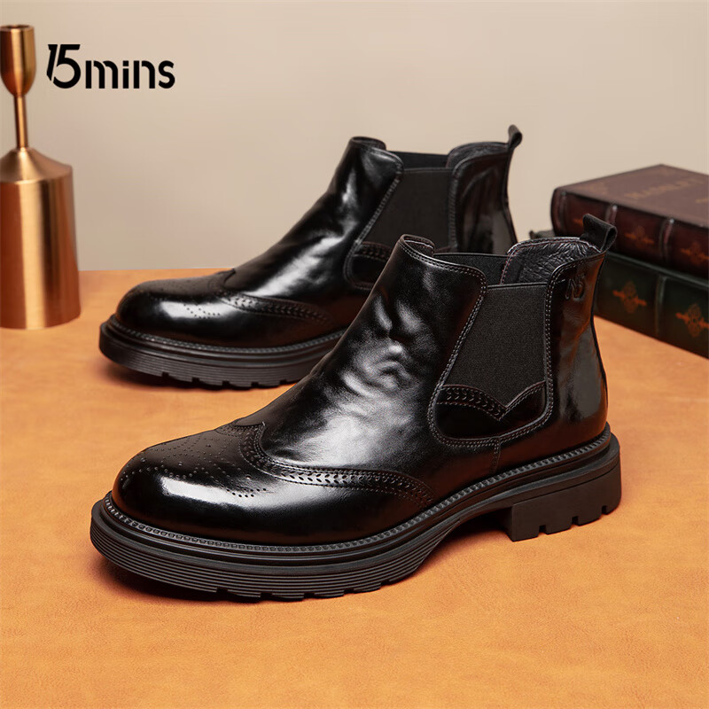 15分钟头层牛皮男士切尔西靴男靴复古马丁靴商务休闲皮靴子男 E2494
