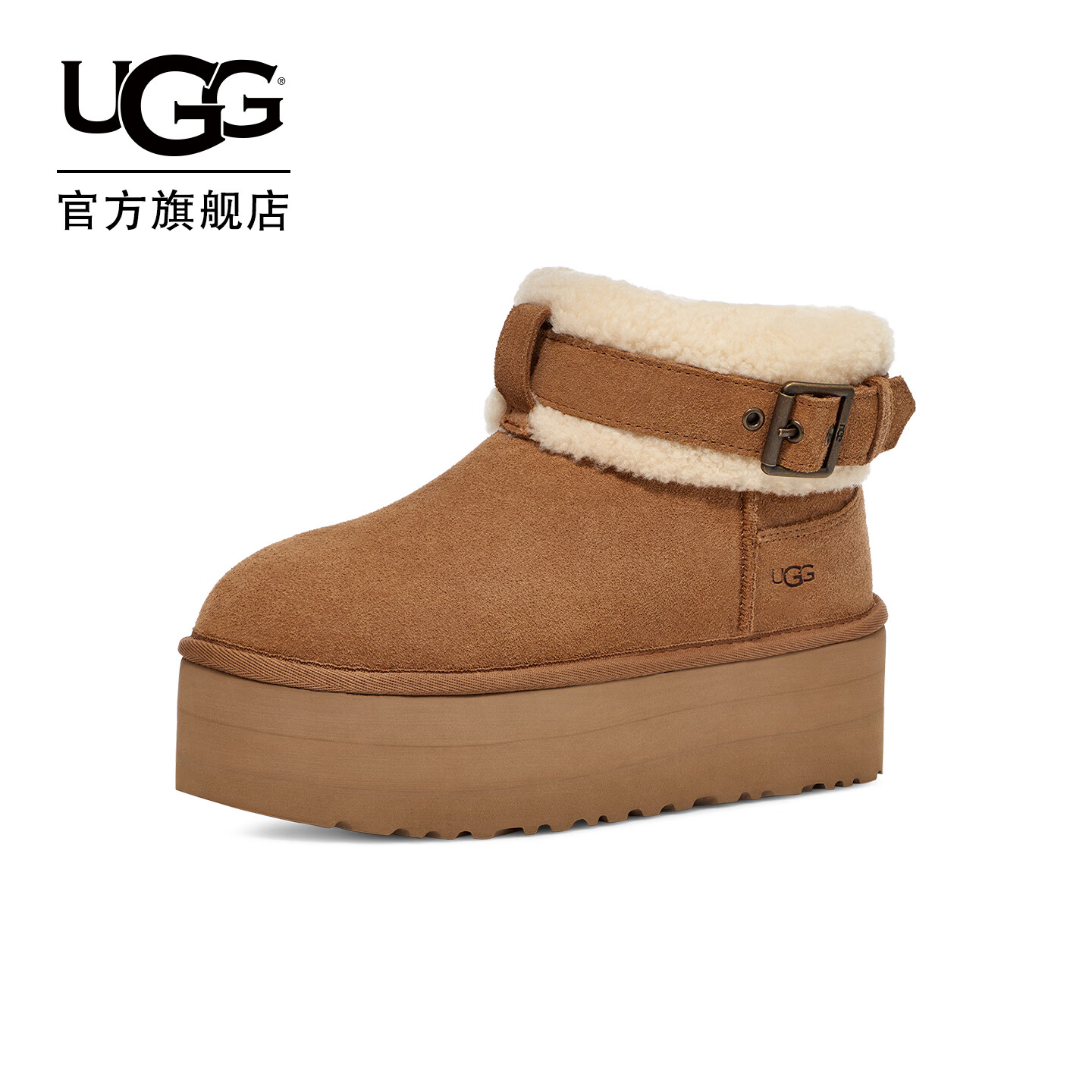 UGG秋季新款女士舒适保暖厚底休闲短筒雪地靴懒人毛毛鞋 1144041 CHE | 栗色 37 鞋款偏小，建议拍大一码