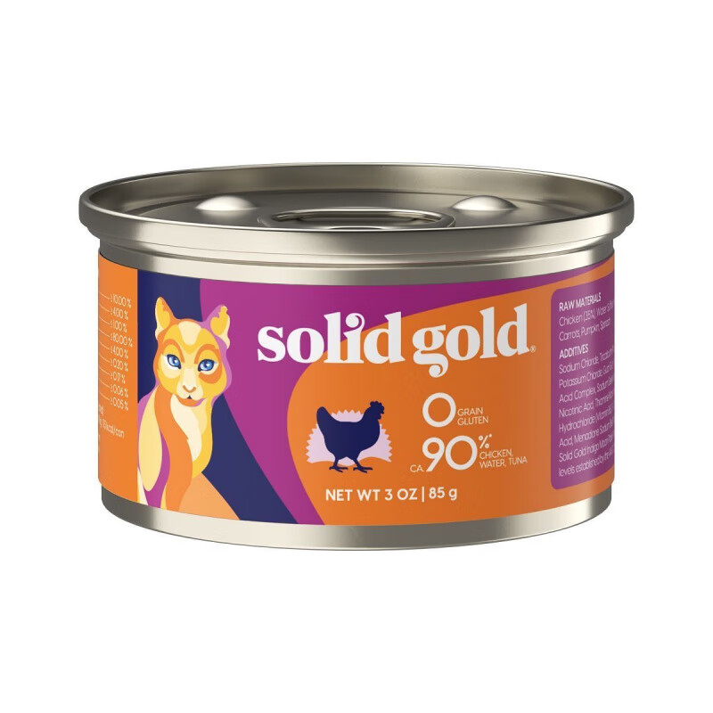 素力高SolidGold素力高進(jìn)口主食罐貓罐頭椰子油增肥發(fā)腮金素濕糧85g組合 椰子油味雞肉主食罐 85g*6罐