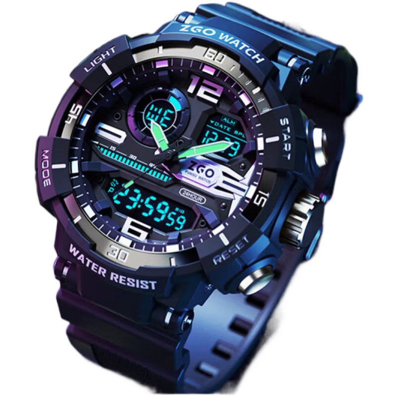 正港（ZGO）新品男學(xué)生運(yùn)動(dòng)防水手表青少年機(jī)械電子兒童男生初中高中雙十一 升級(jí)款898_黑銀