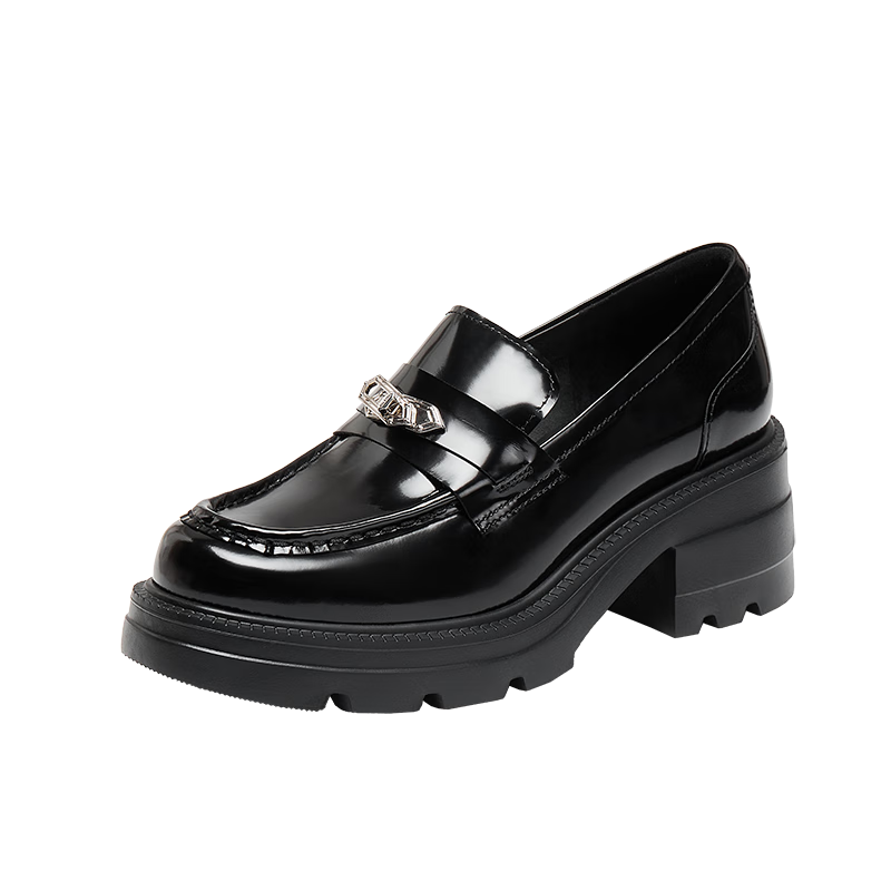 思加圖2025秋季樂福鞋厚底增高小皮鞋女EEZ45CA5 甜酷黑 36