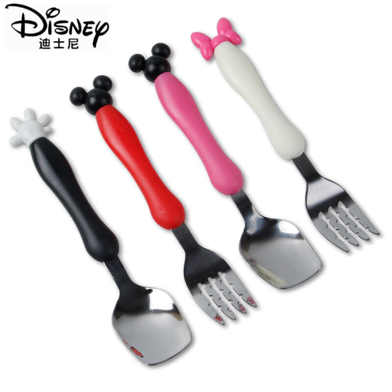 迪士尼(Disney)不锈钢米奇米妮叉勺 儿童餐具婴儿创意卡携宝宝吃饭叉勺套装 2个米奇勺子 304食品级不锈钢