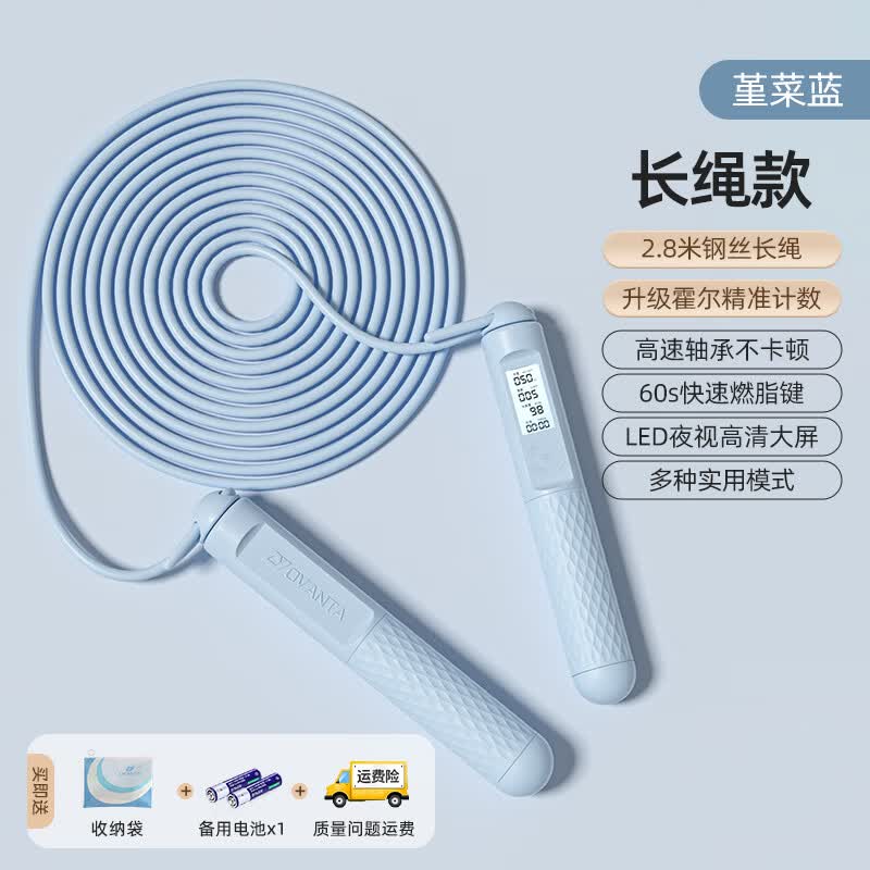 炫酷跳绳成人计数减肥燃脂健身运动中小学生考试专用业竞速防绕神子 钢丝长绳【燃脂瘦身】碧落蓝