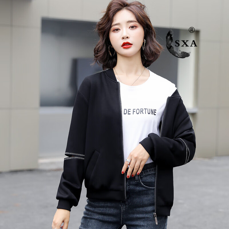 SXA香港潮牌太空棉棒球服外套女2025春秋新款韩版宽松印花上衣洋气潮 图片色 M