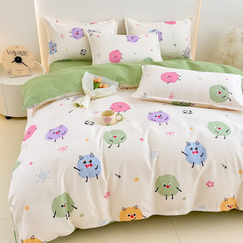软贝小清新被套单人床单款宿舍三件套四季通用被罩四件套 糯米团 床单款 2.0m四件套(被套200*230cm
