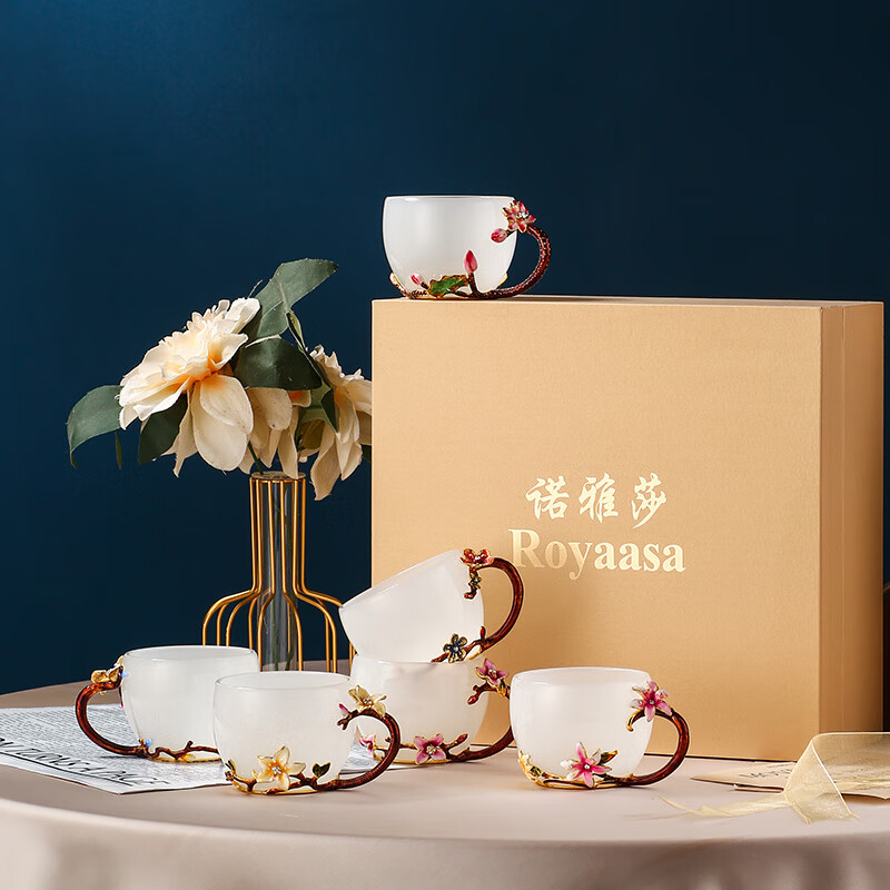 胖东来同款琉璃咖啡杯珐瑯彩琉璃茶杯主人杯个人专用女士玉瓷茶具 新款兰花把杯(粉色)