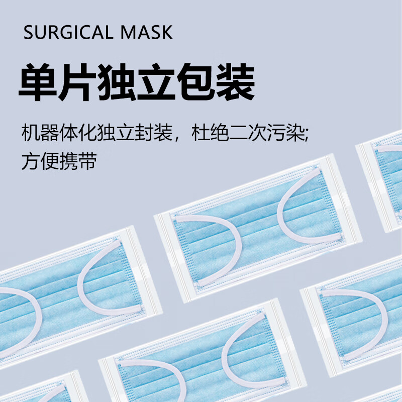万聚医疗医用外科口罩独立包装灭菌级一次性医用口罩成人防尘防细菌防过敏 (灭菌独立装)医用外科口罩100只