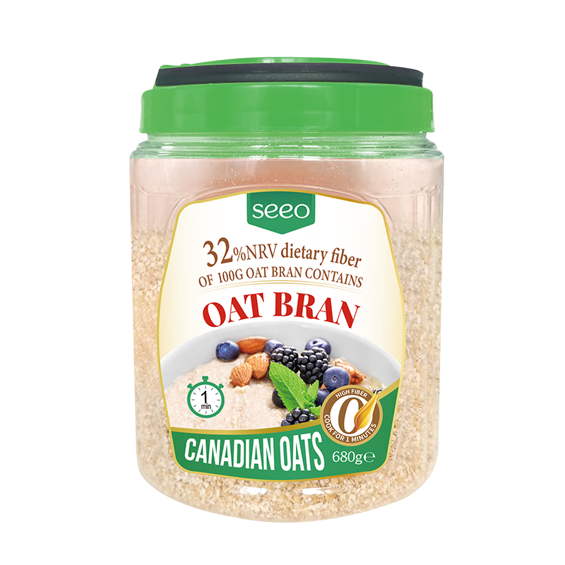 SEEO马来西亚进口 燕麦麸皮680g罐装 即食营养早餐冲饮谷物高纤燕麦片