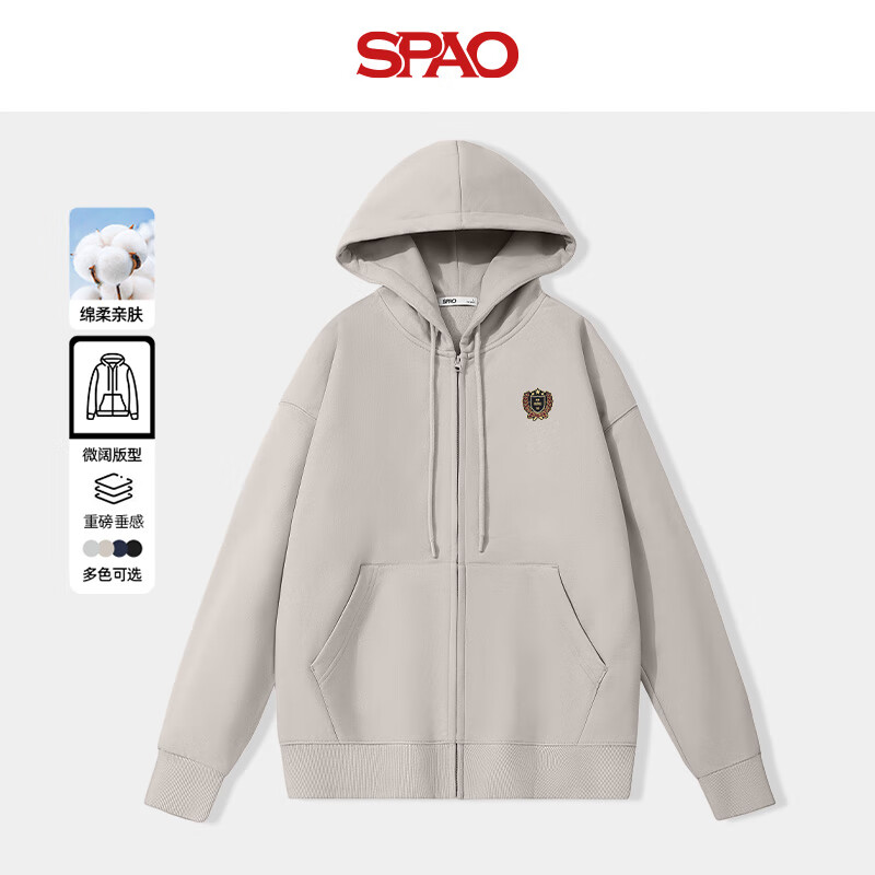 SPAO韩国同款连帽外套男女同款春秋季新款日系通勤风卫衣SPWY25SS08LD 藏青#SP复古徽章 XL