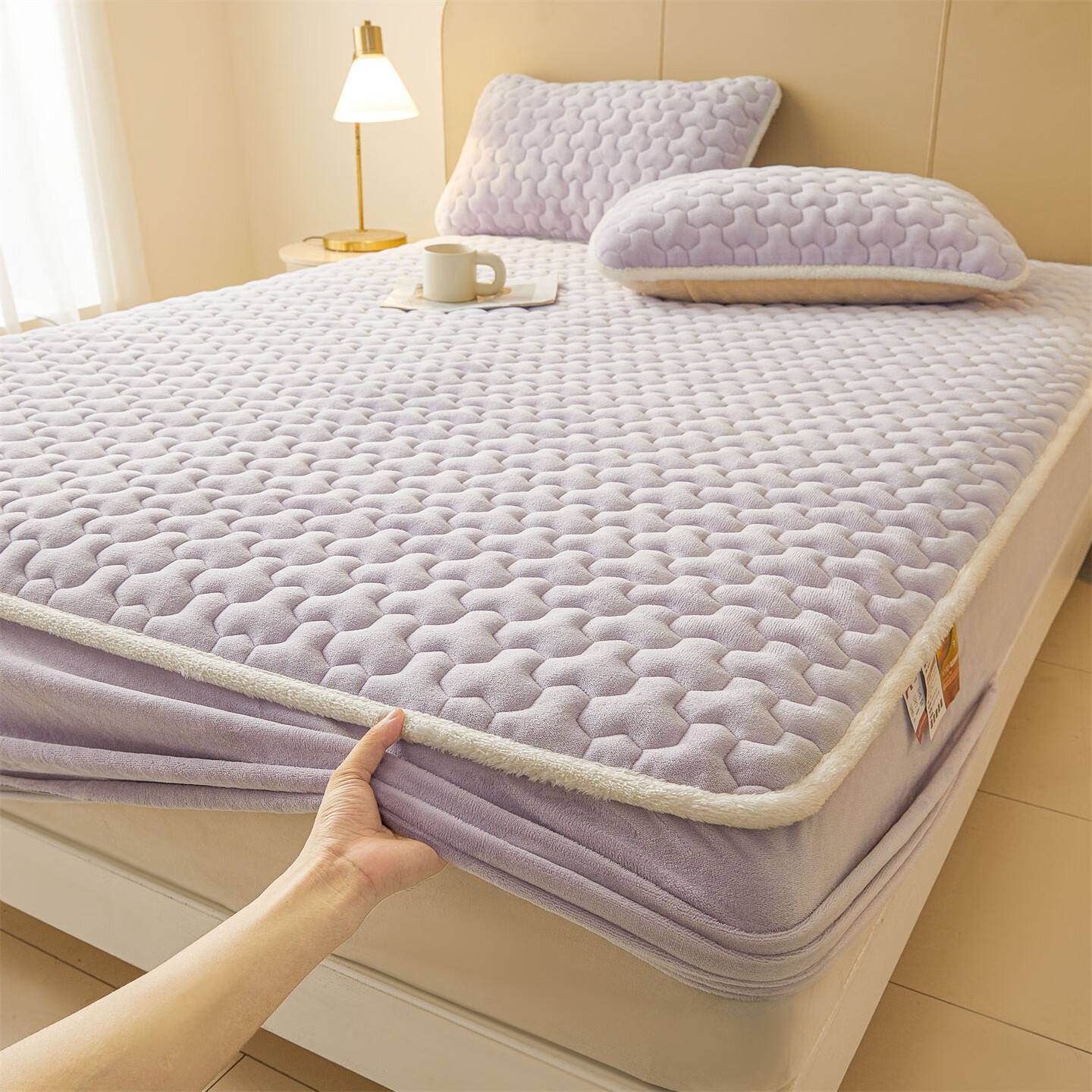 雅鹿牛奶绒夹棉床笠1.8米x2米床单床套罩床垫保护套加厚a类母婴三件套 牛奶绒夹棉床笠-雪青【A类加绒加厚】  180*200三件套+30cm高度