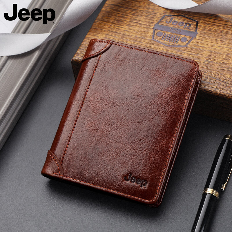 jeep男士钱包真皮竖款钱夹多卡位驾驶证卡包复古青年皮夹 生日礼物送