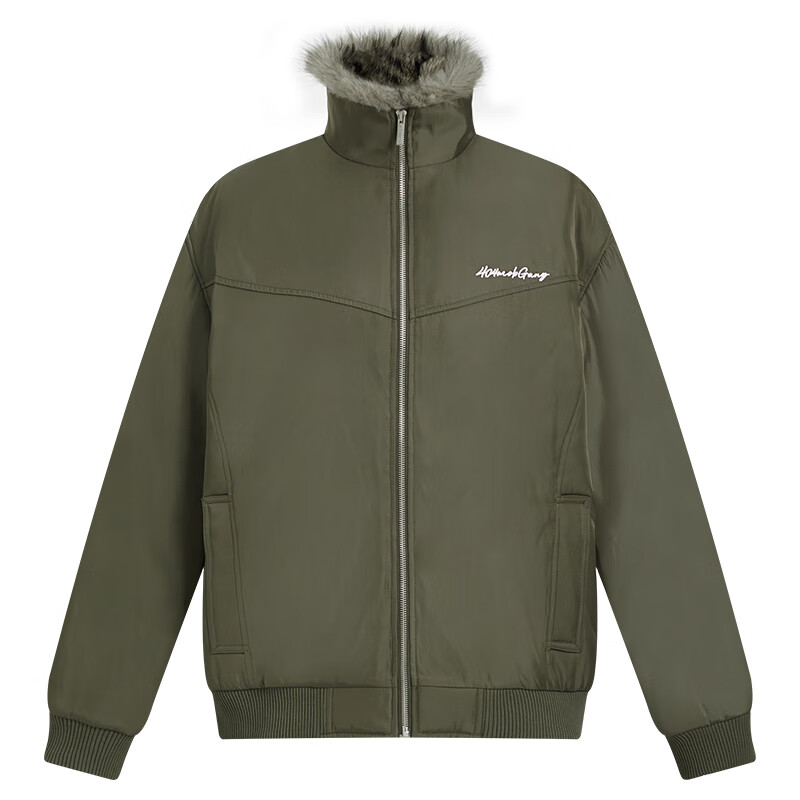 404MOBGANG座山雕毛领夹克棉服外套男女冬季保暖防风解构加厚款棉衣棉袄 绿色 2XL