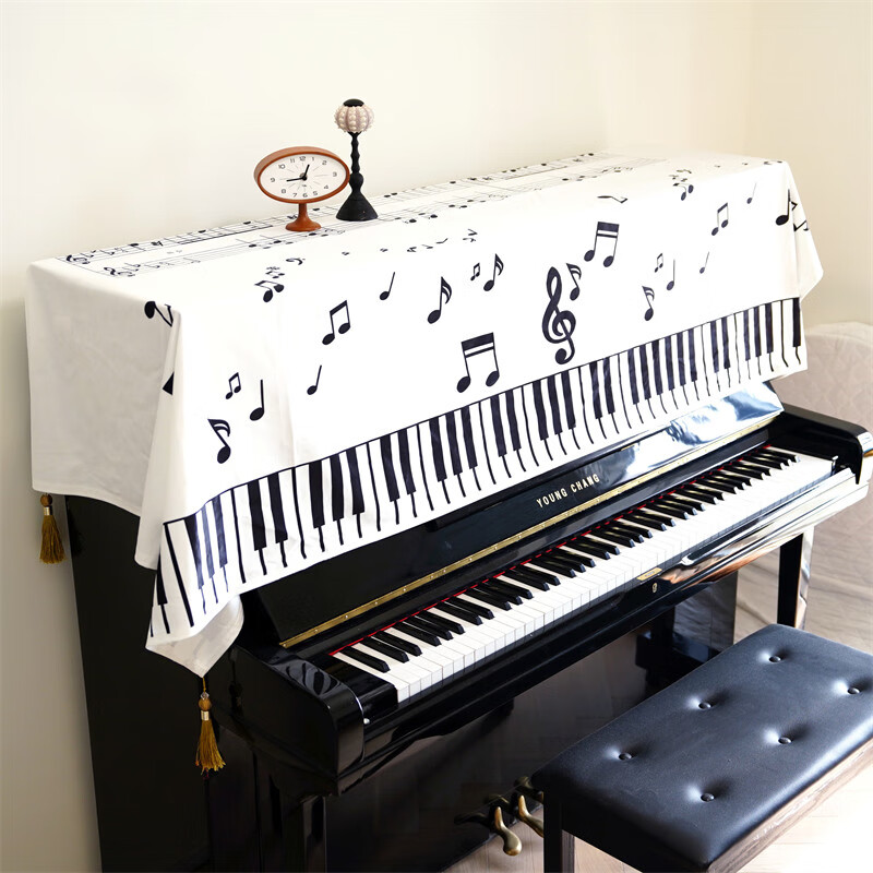 曇蓓漫鋼琴防塵罩現(xiàn)代簡約鋼琴蓋布電子半罩ins鋼琴布北歐輕奢鍵盤防塵 跳躍音符 四角金墜子鋼琴布 90*210cm鋼琴頂蓋布