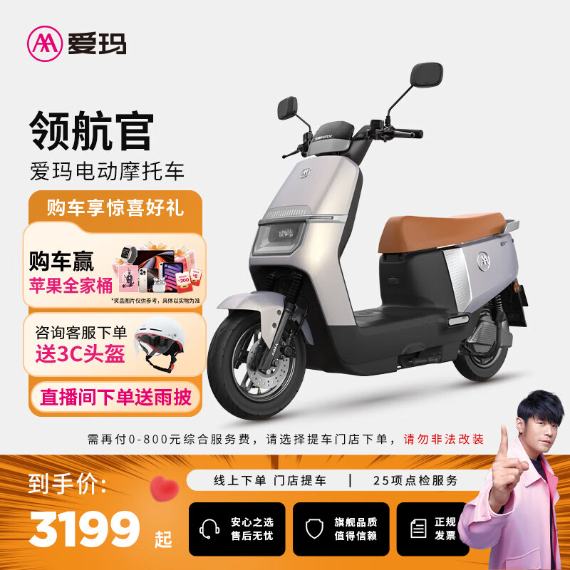 爱玛（AIMA）【门店自提】领航官大功率长续航高速成人智能电动摩托车踏板车外卖车 到店选色提车