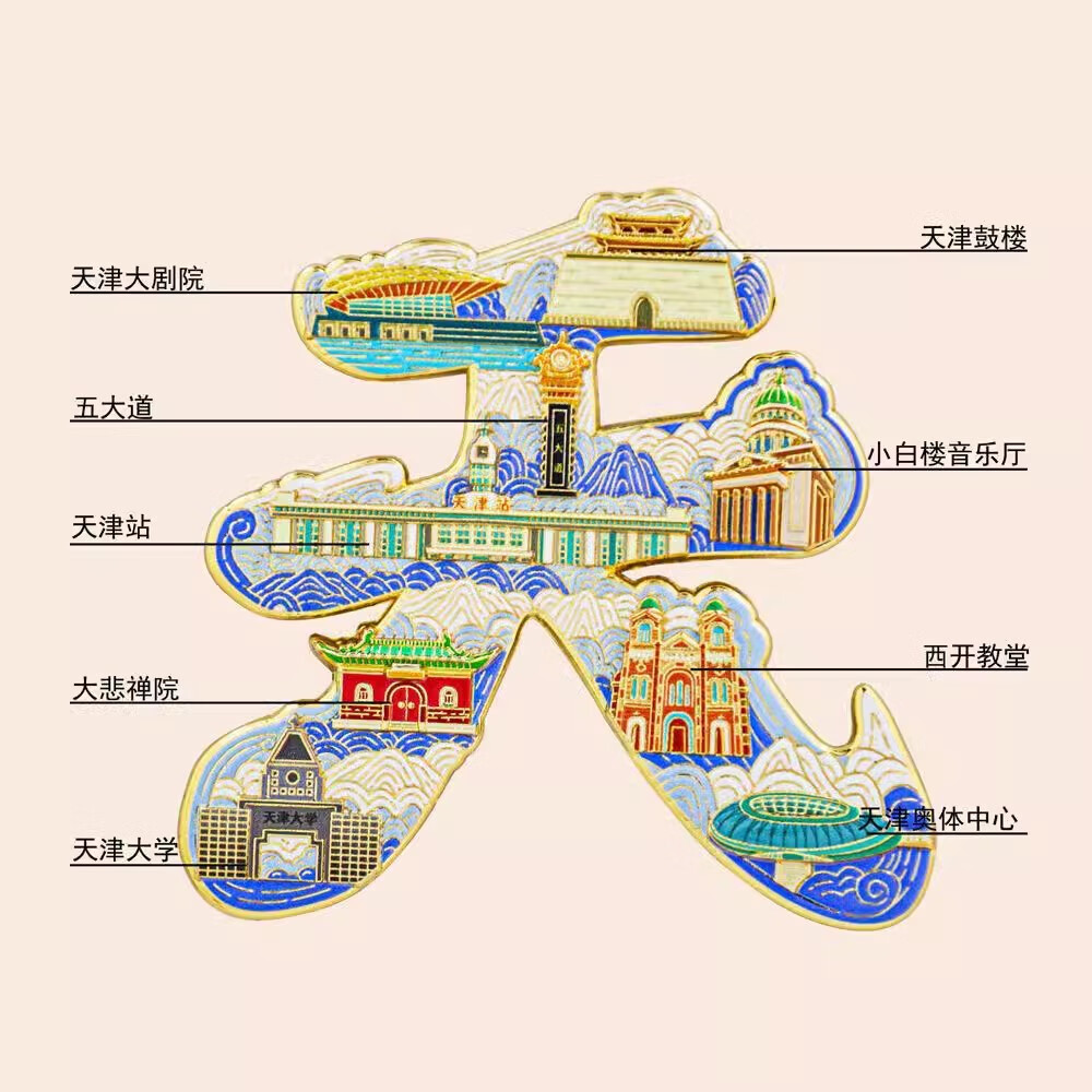 小雕匠天津博物馆文创金属冰箱贴北京南京上海西安苏州山西哈尔滨 天津字绘冰箱贴礼盒装