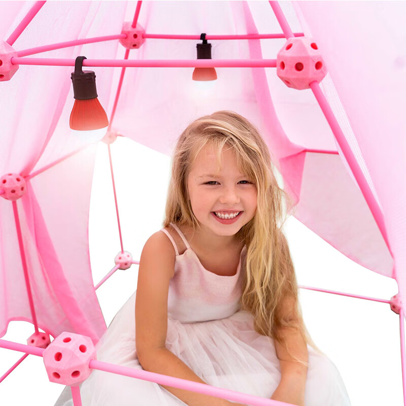 Colleyland堡垒大师儿童益智积木小小构建师拼插玩具大型帐篷城堡新年礼物 【粉杆】200大师版+90插扣【送挂灯+旗子】