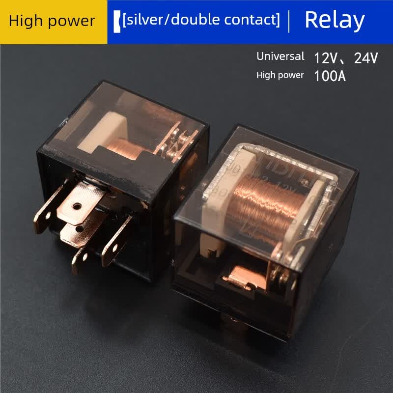 工马汽车防水继电器12v24vdc电磁全铜线包4英尺5英尺100a摩托车喇叭插