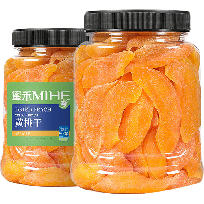 蜜禾黃桃干果脯500g罐裝桃子干桃肉休閑零食散裝桃片蜜餞桃脯果 黃桃干精品罐裝500g*1罐