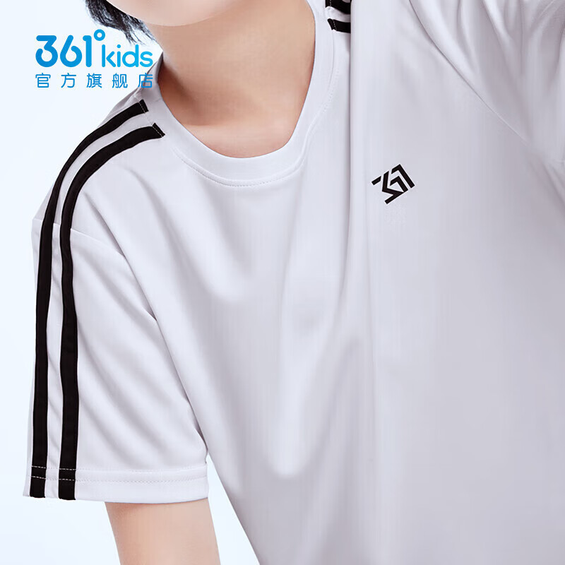 361°儿童套装夏季短袖短裤套装新款休闲时尚小中大童运动套冰凉短T 本白/经典黑-1406 170 cm
