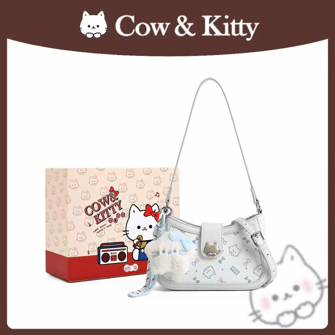 COW&amp;KITTY正品KT猫2025新款托特包斜挎包女生单肩包手提包生日礼物女生百搭 蓝色送挂件礼盒 23-7-15