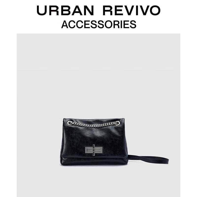URBAN REVIVO2026春季新款女士通勤百搭单肩斜挎包UAWB50170 黑色