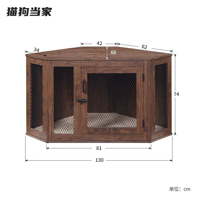 unipaws狗籠家具風木質角落籠子中型犬用狗屋居家裝飾寵物窩別墅 胡桃色單門【大號】130*68*74cm