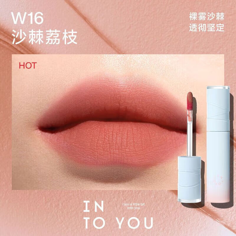 INTO YOU水霧唇釉2.0新款絲絨霧面啞光唇泥秋冬顯白不沾杯口紅女 W16 沙棘荔枝