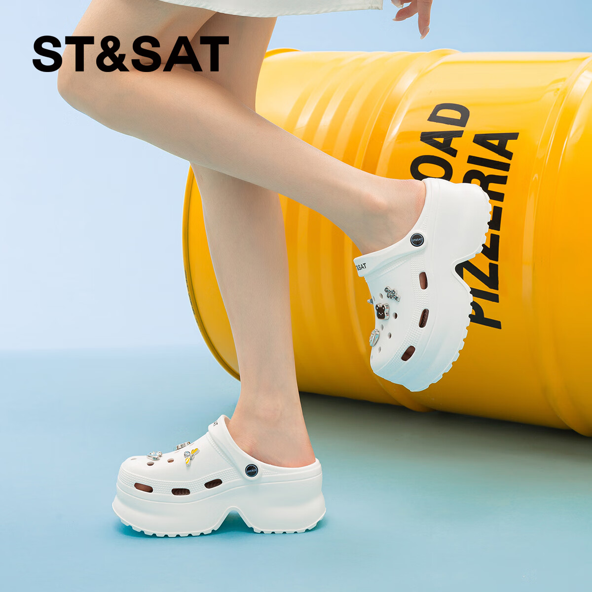 星期六厚底增高洞洞鞋时尚休闲鞋两穿百搭女凉鞋沙滩鞋女鞋凉拖鞋通勤鞋 白色 38-39 京东折扣/优惠券