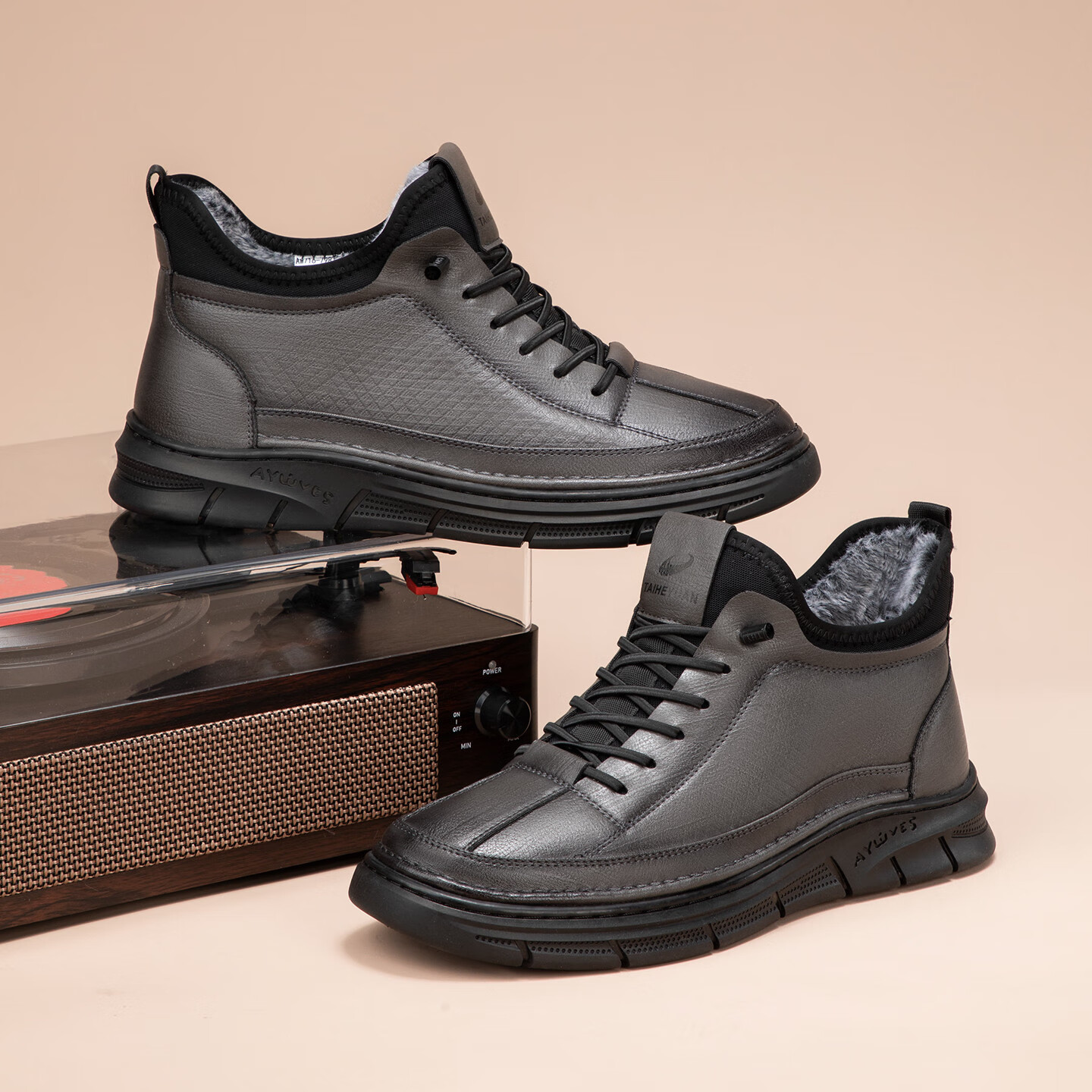 泰和源老北京布鞋男棉鞋冬季加绒保暖防滑防水休闲鞋户外软底保暖爸爸鞋 灰色 7835 44