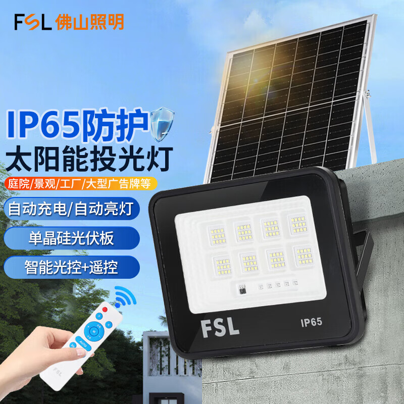 FSL佛山照明 太阳能照明灯路灯户外庭院景观灯防水led投光灯农村门口 270流明约照7平米 3W 5Ah