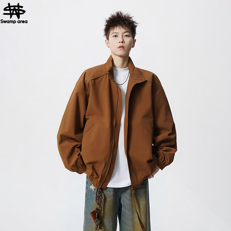SWAMP AREA春秋美式立领工装百搭飞行员防风高级夹克男外套SWC528棕色L