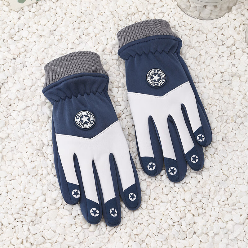 DEATKN德国儿童保暖手套加绒防泼水防风防寒秋冬季4-13岁男女童户外骑行 藏蓝色儿童圆标_防风防水保暖德国品牌 L