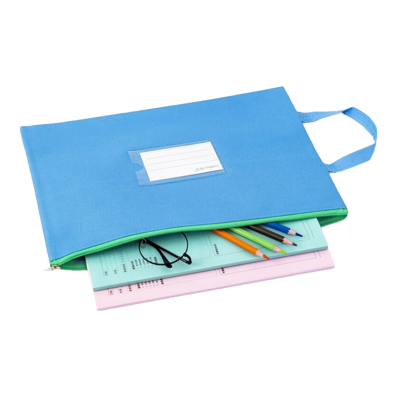 綠文A4單層帶名片標(biāo)簽混色5個(gè)裝手提帆布拉鏈袋大容量文件袋學(xué)生用科目分類顏色考試卷袋加厚收納公文袋 