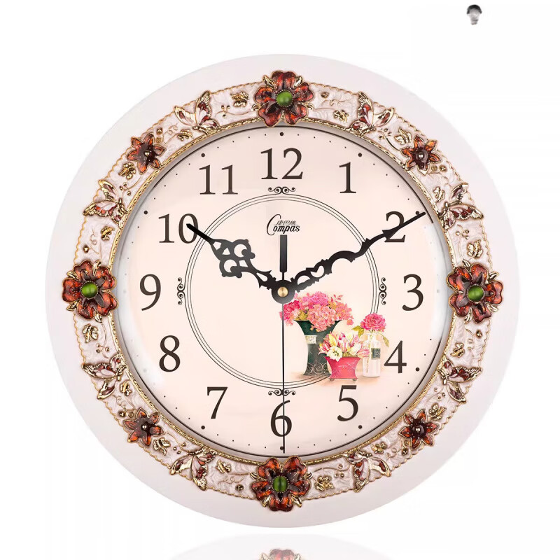 康巴絲掛鐘客廳鐘靜音創(chuàng)意鐘表復(fù)古田園壁鐘石英鐘 1138白 30.5cm 12英寸(直徑)