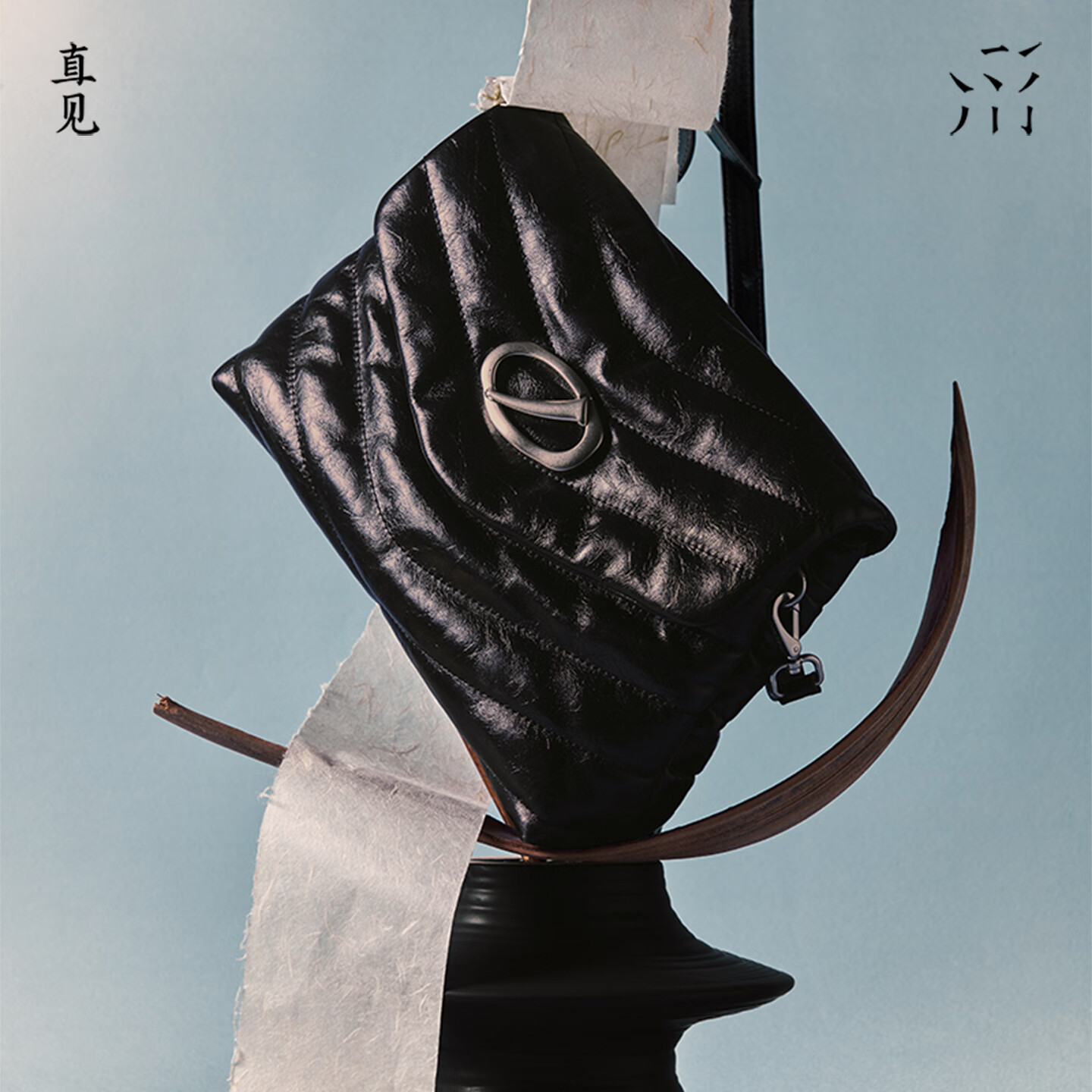 直见【38节礼物】一撇信封包轻奢油蜡真牛皮通勤百搭斜挎绗缝泡芙女 墨黑色 中包