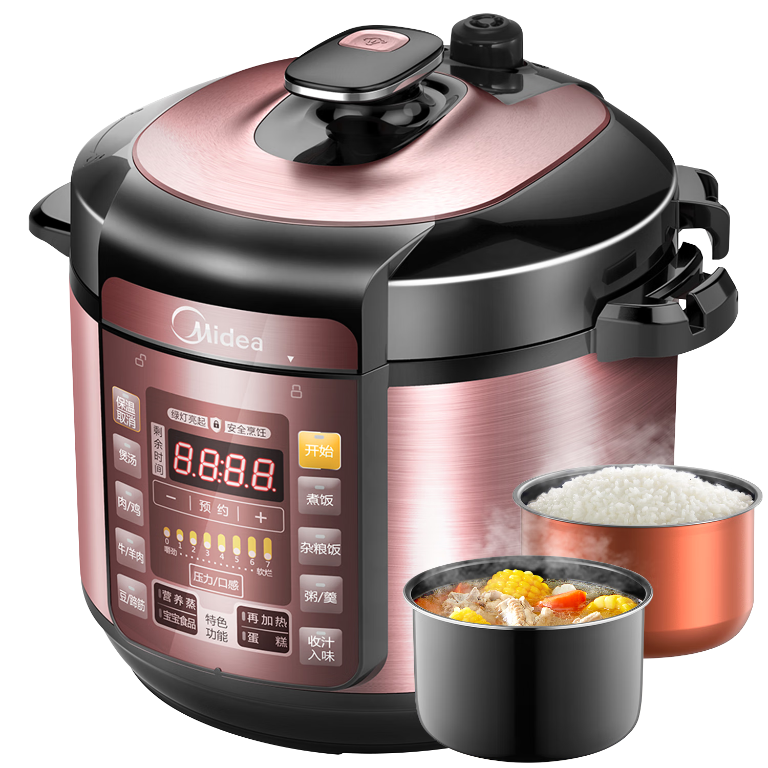 美的（Midea）电压力锅6升家用高压锅电高压锅双胆高压电饭煲智能预约压力锅全自动大容量高压电饭锅3-4-5-8人 【6升容量】双内胆 6L