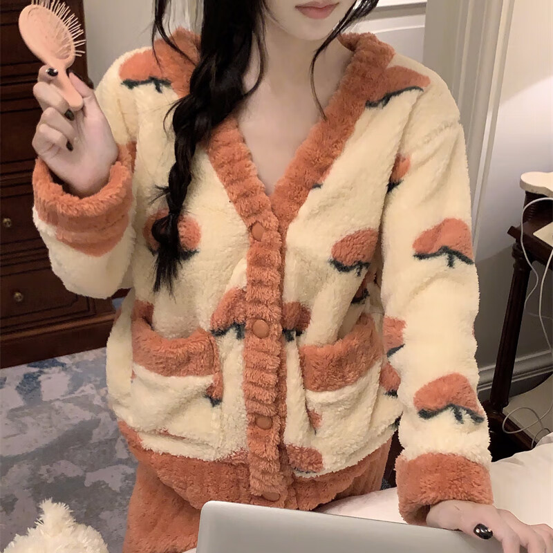 俞兆林珊瑚绒睡衣女秋冬2025新款可外穿保暖套装甜美公主风加厚家居服 印花桃子 【睡衣两件套】 XL 【适合120-150斤】