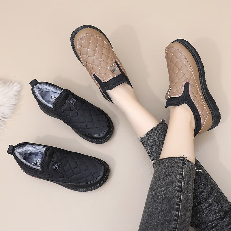 意迪森2025新款棉鞋女士雪地靴加绒加厚保暖中老年软底防滑妈妈鞋一脚蹬 黑色 加绒 38 (240mm)