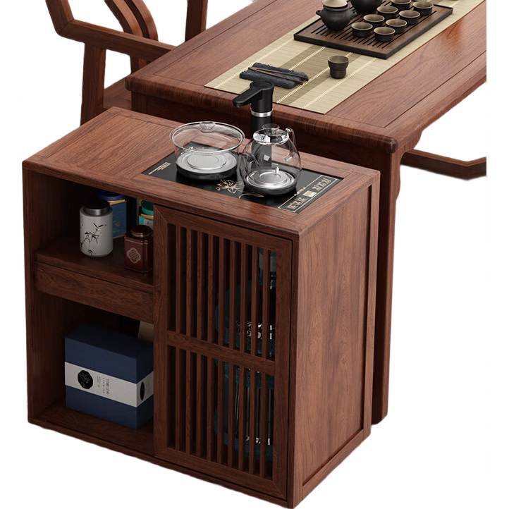 思薇夢(mèng)實(shí)木移動(dòng)小茶桌家用茶臺(tái)燒水壺一體茶水柜中式茶車邊幾功夫茶邊柜 S1整裝+胡桃木茶水柜+無(wú)蓋板