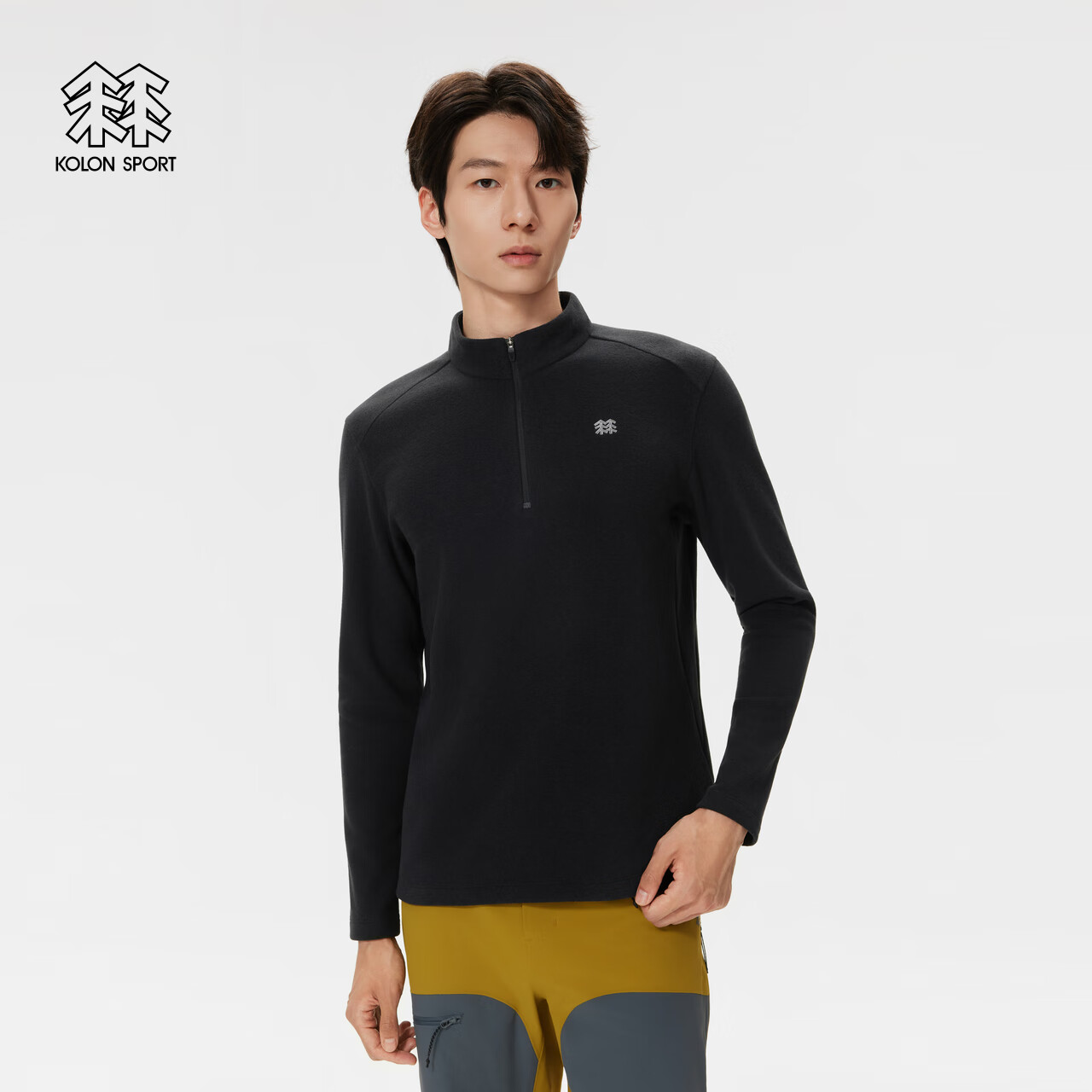 KOLON SPORT/可隆户外抓绒衣 男士保暖POLARTEC半拉链长袖T恤 LHZT5WN127-黑色 BK L 175/96A