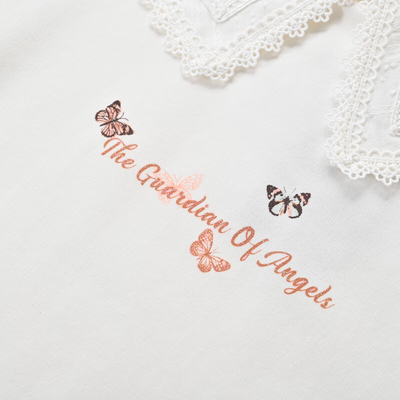 铅笔俱乐部童装2025春装清仓女童百搭t恤儿童上衣女孩长袖尖领 米白 110 cm